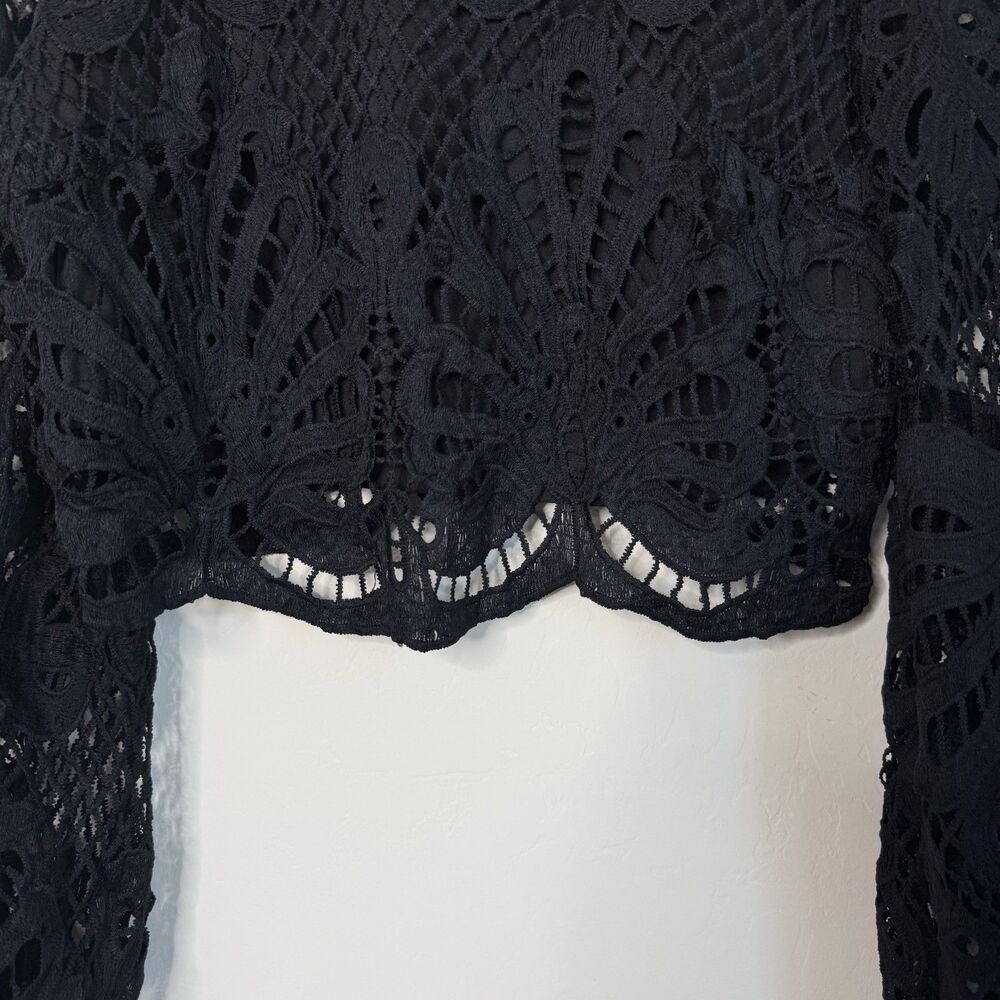 Long Sleeve Sheer Black Lace Top Large Fairy Grunge Whimsigoth Dark Coquette - Picture 3 of 12
